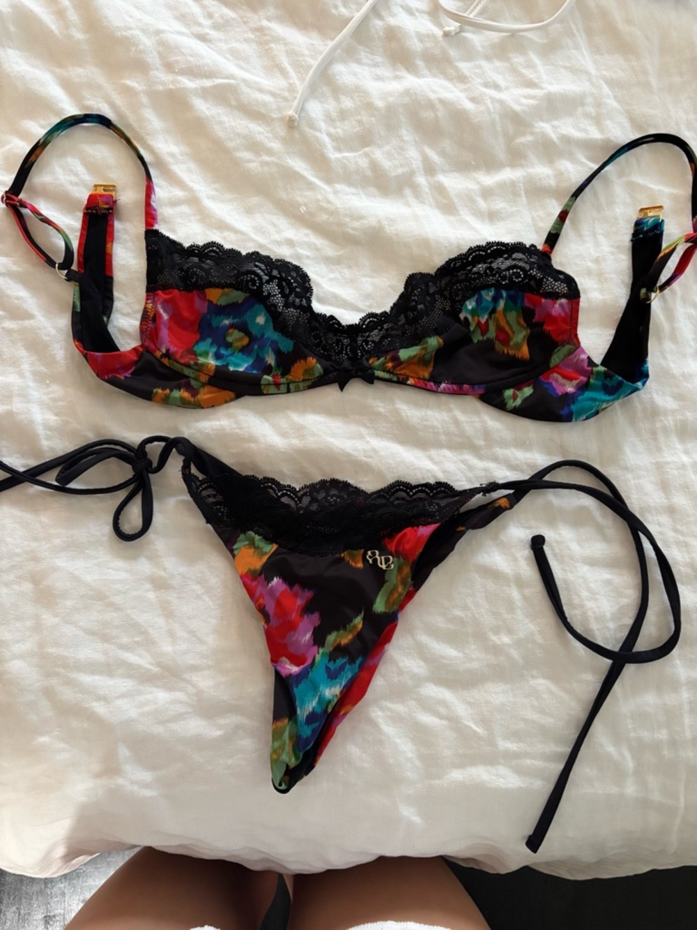 Rat & Boa Black Multicolor Floral Lace Bikini Set